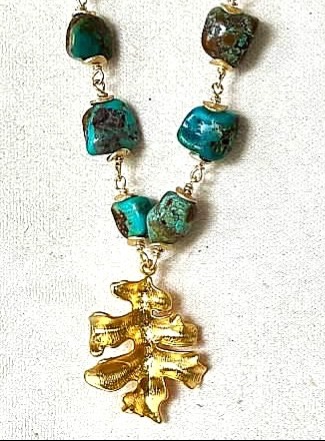 Turquoise Nugget Leaf Necklace