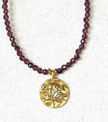Garnet Beaded Necklace with Lotus Pendant
