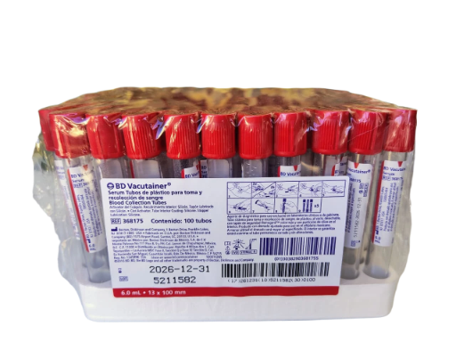 TUBO VACUTAINER ROJO 6 ML C/100