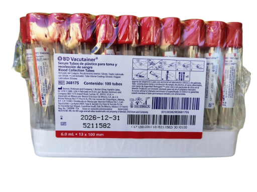 TUBO VACUTAINER ROJO 6 ML C/100