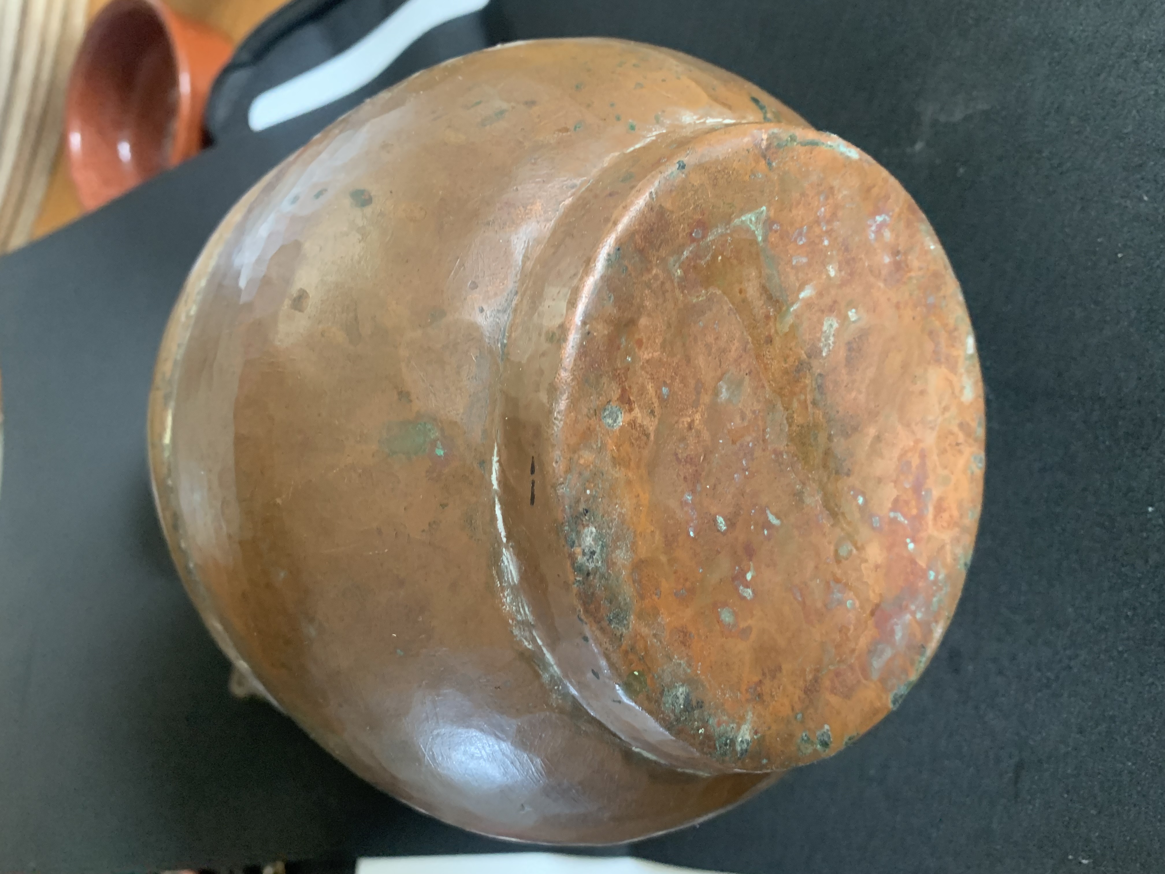 Double‑Walled Copper Water Vessel, with Domed Lid, Chain, and Riveted Handle