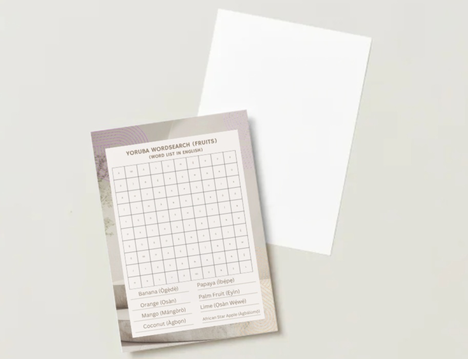 Yoruba Wordsearch (Fruits) - Digital Download