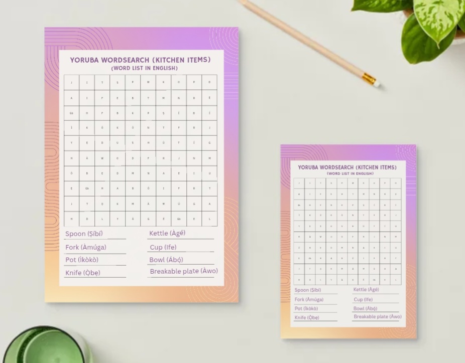 Yoruba Kitchen Items Wordsearch
