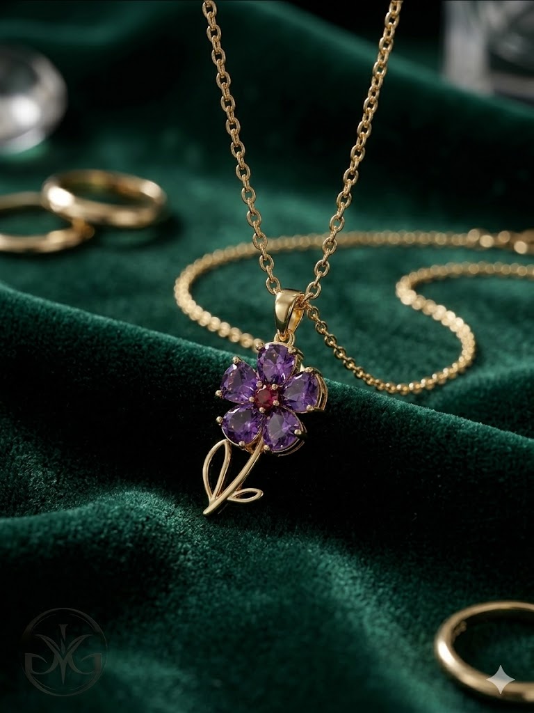 Amethyst Flower Pendant Necklace