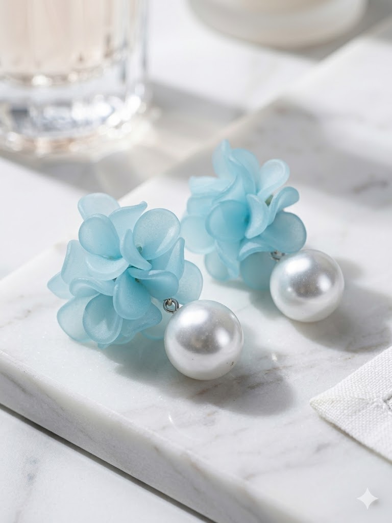 Blue Floral Pearl Earrings