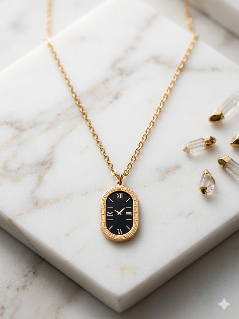 Elegant Clock Pendant Necklace