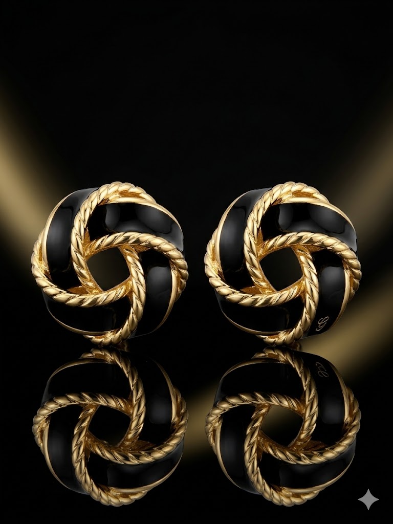 Black & Gold Knot Stud Earrings