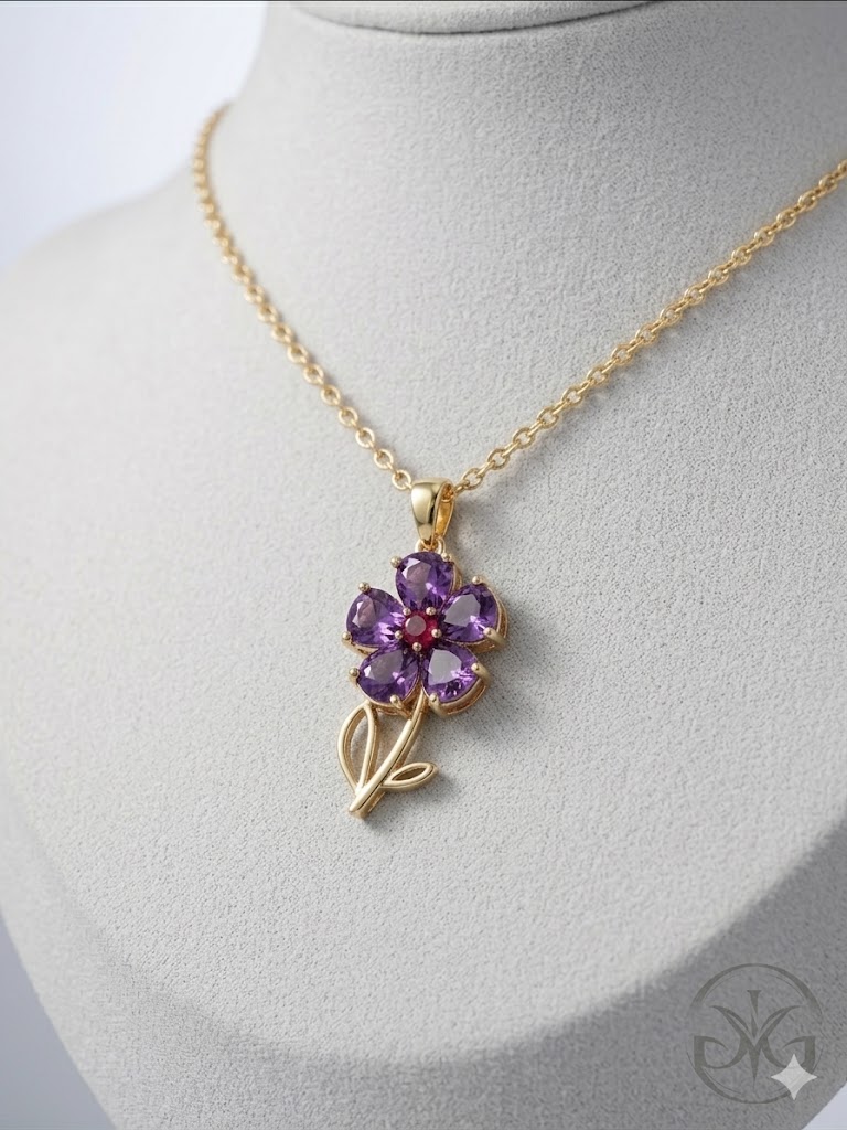 Amethyst Flower Pendant Necklace