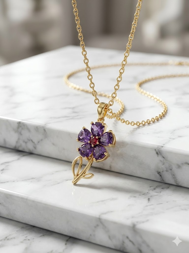 Amethyst Flower Pendant Necklace