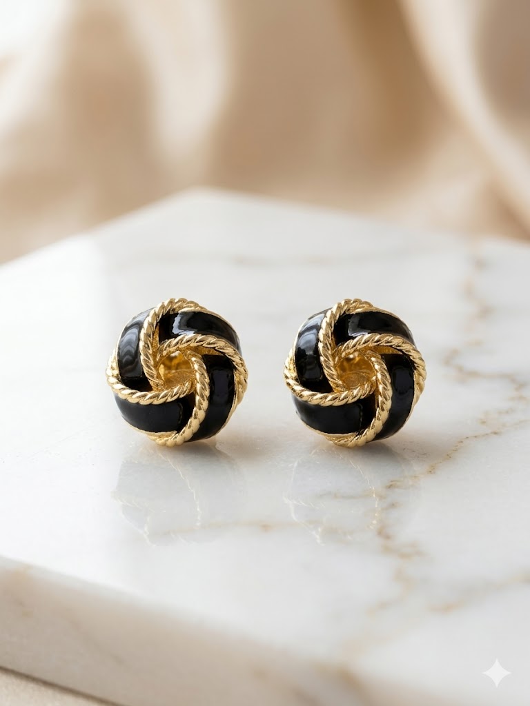 Black & Gold Knot Stud Earrings