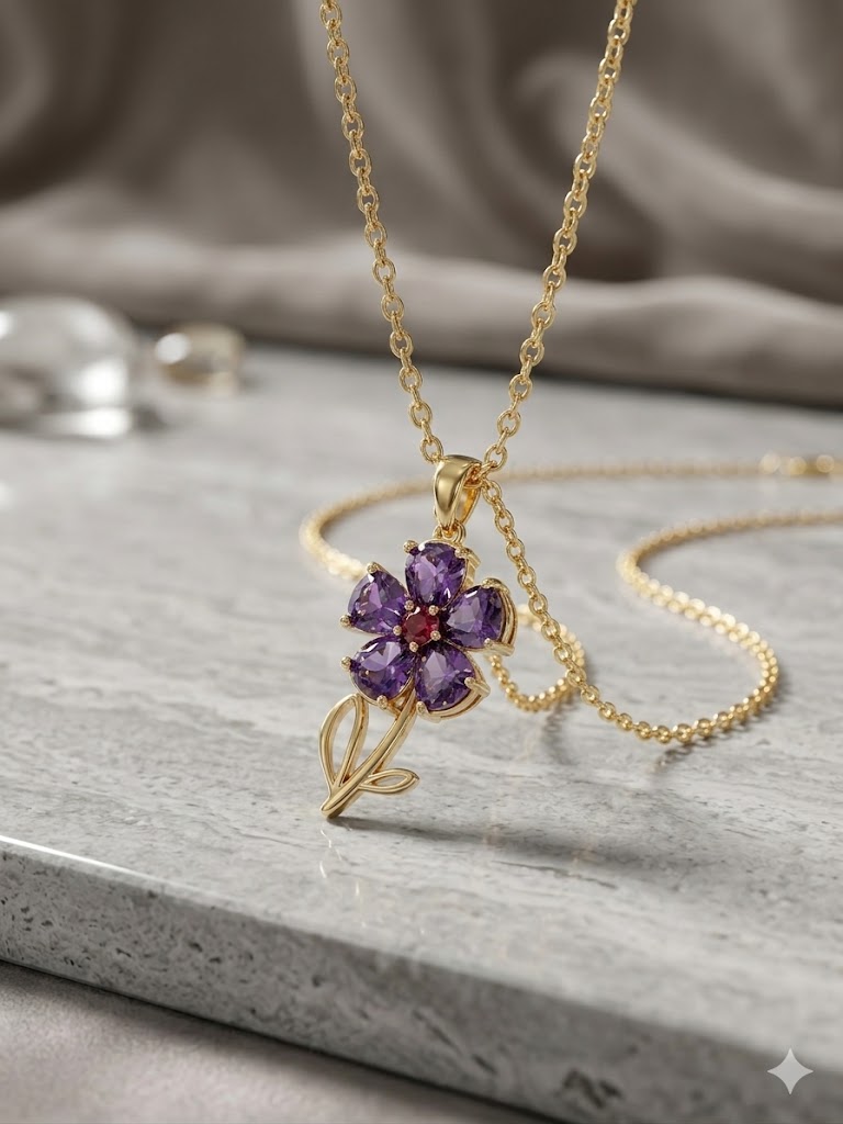 Amethyst Flower Pendant Necklace