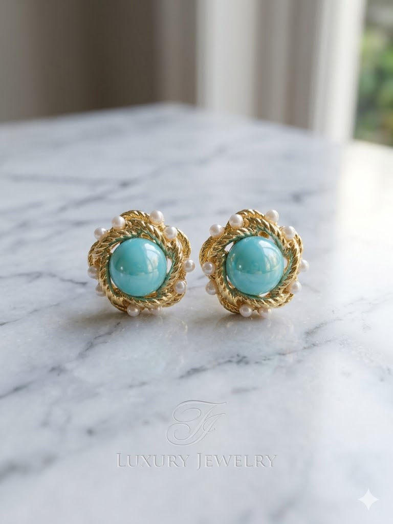 Blue Pearl Stud Earrings
