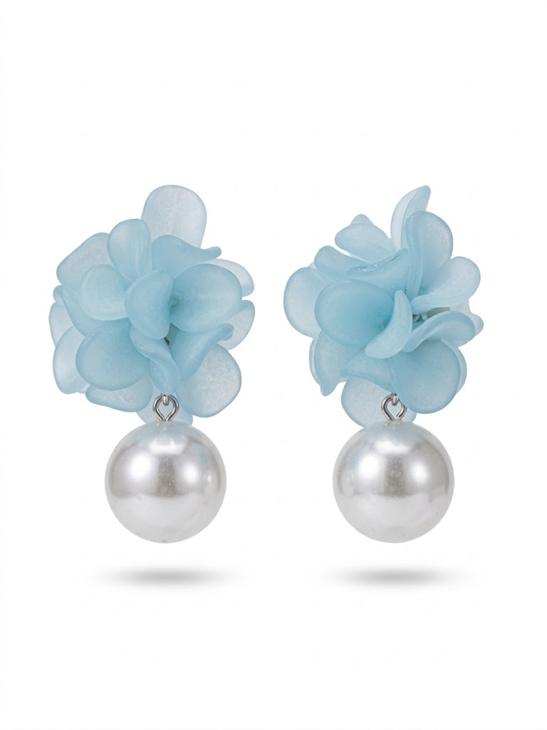 Blue Floral Pearl Earrings
