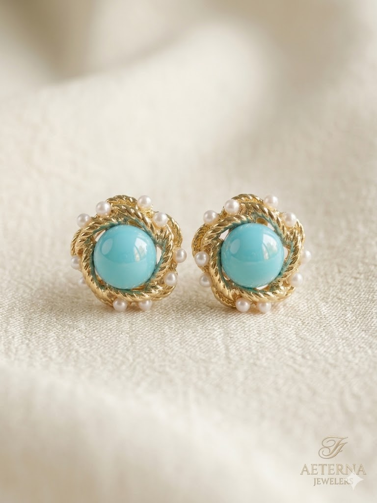 Blue Pearl Stud Earrings