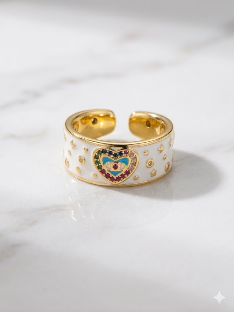 Enamel Heart Adjustable Ring