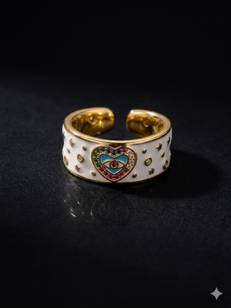 Enamel Heart Adjustable Ring