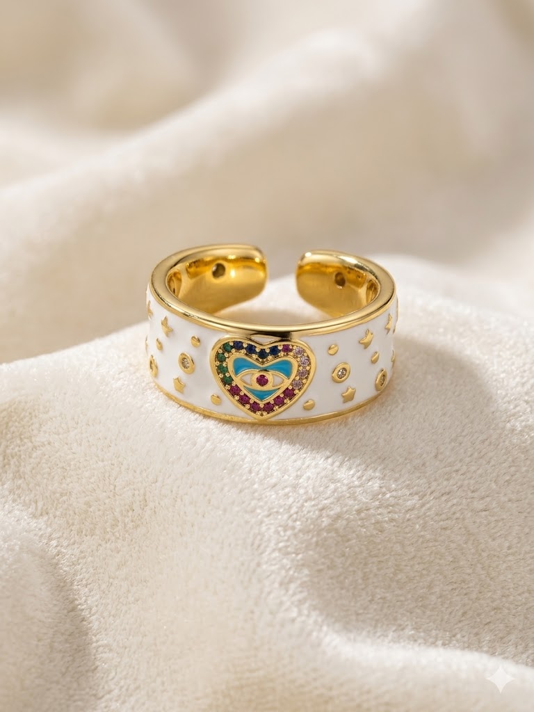 Enamel Heart Adjustable Ring