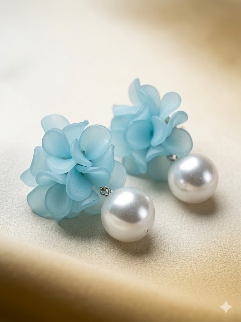 Blue Floral Pearl Earrings