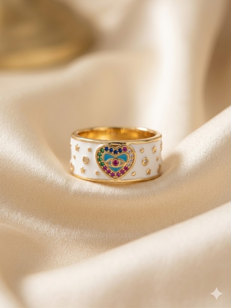 Enamel Heart Adjustable Ring