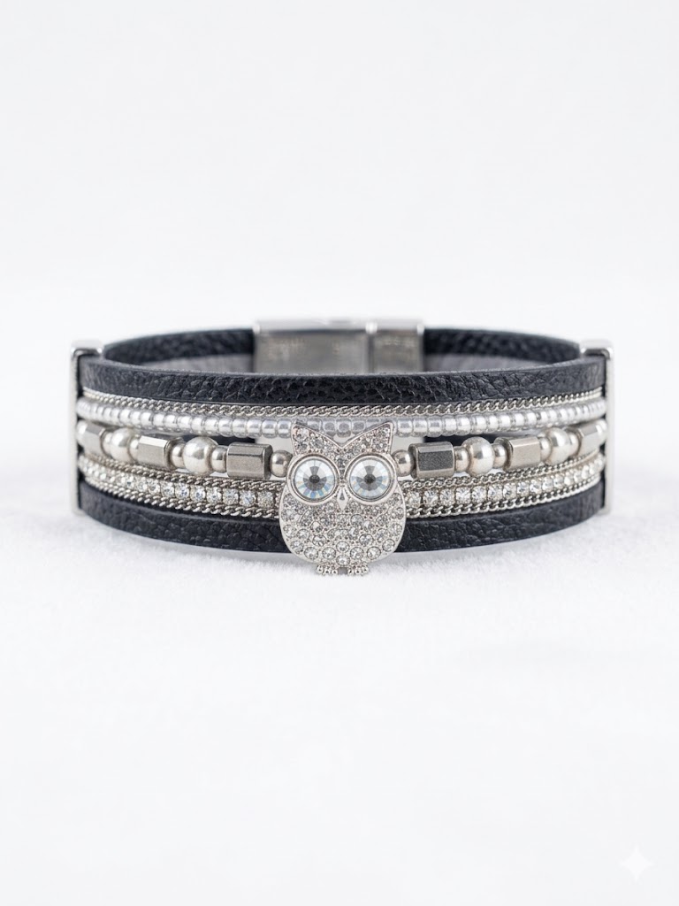 Owl Charm Leather Bracelet