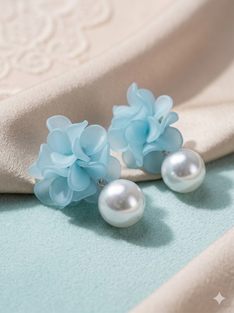 Blue Floral Pearl Earrings