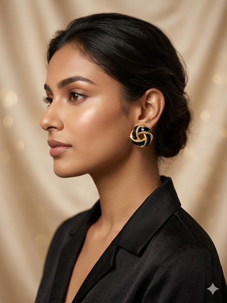 Black & Gold Knot Stud Earrings