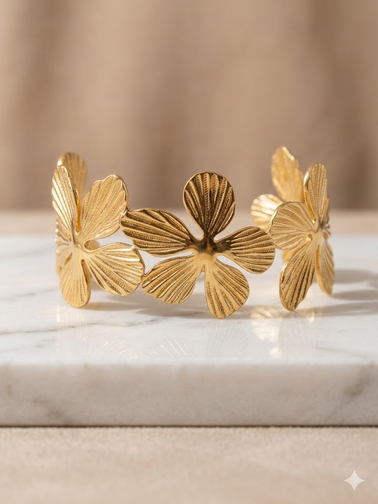Floral Gold Cuff Bracelet