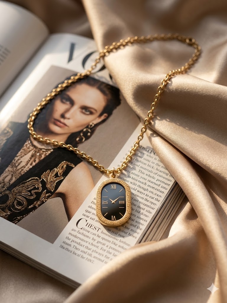 Elegant Clock Pendant Necklace