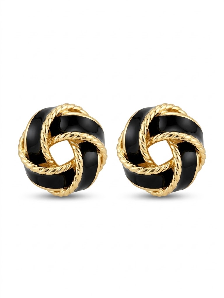 Black & Gold Knot Stud Earrings