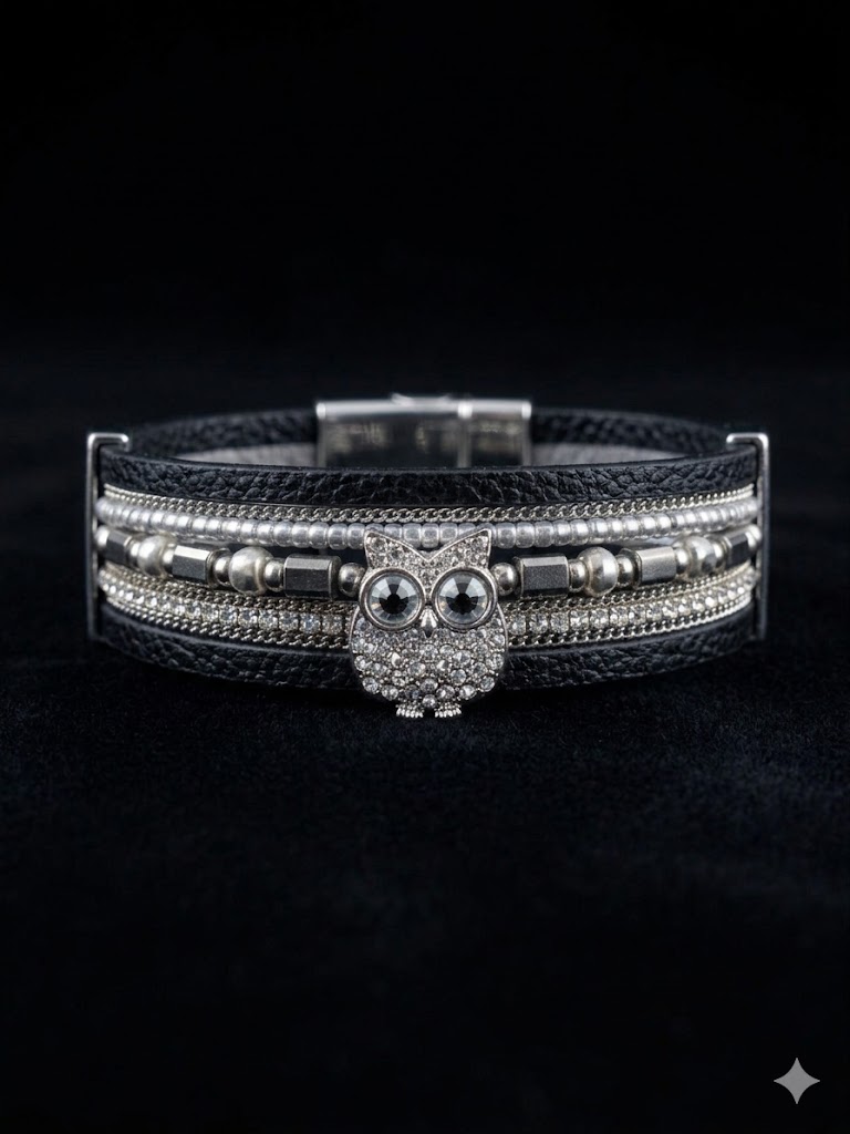 Owl Charm Leather Bracelet