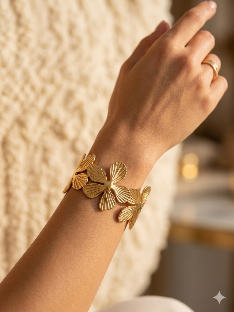 Floral Gold Cuff Bracelet