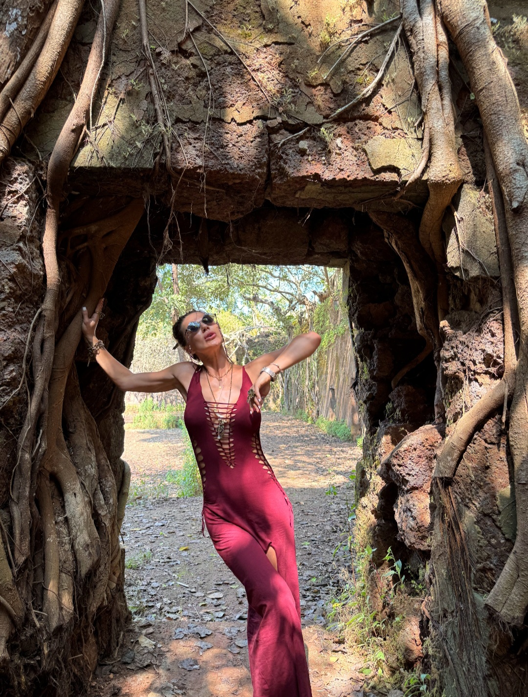 Wine Red Boho Maxi Dress