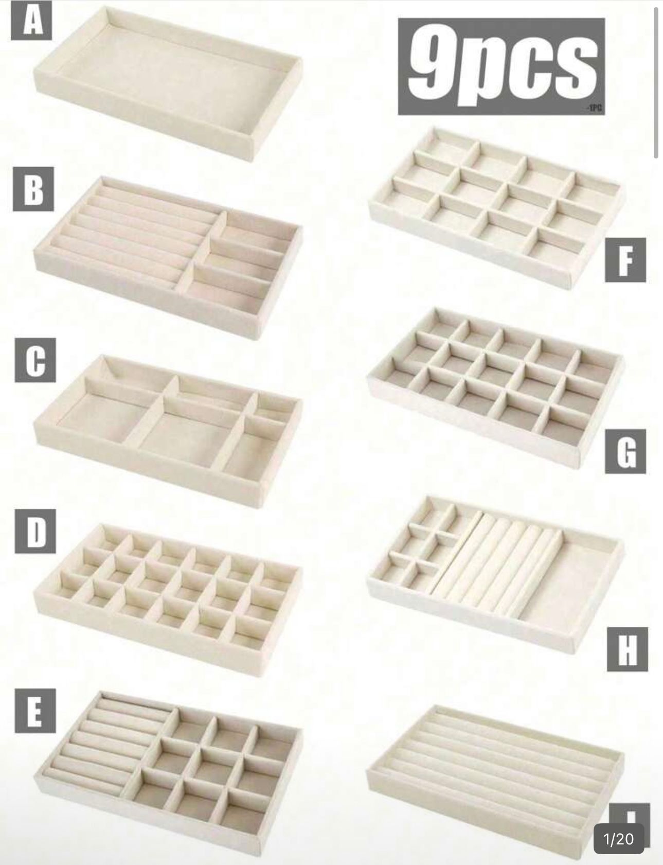 Drawer Organizer Tray Se9-In-1 Velvet Jewelry Tray, Drawer Storage Tray, Ring Box, Stackable Trays, Large Capacity Jewelry Organizer With Separate Compartments, Stackable Jewelry Display Holder t