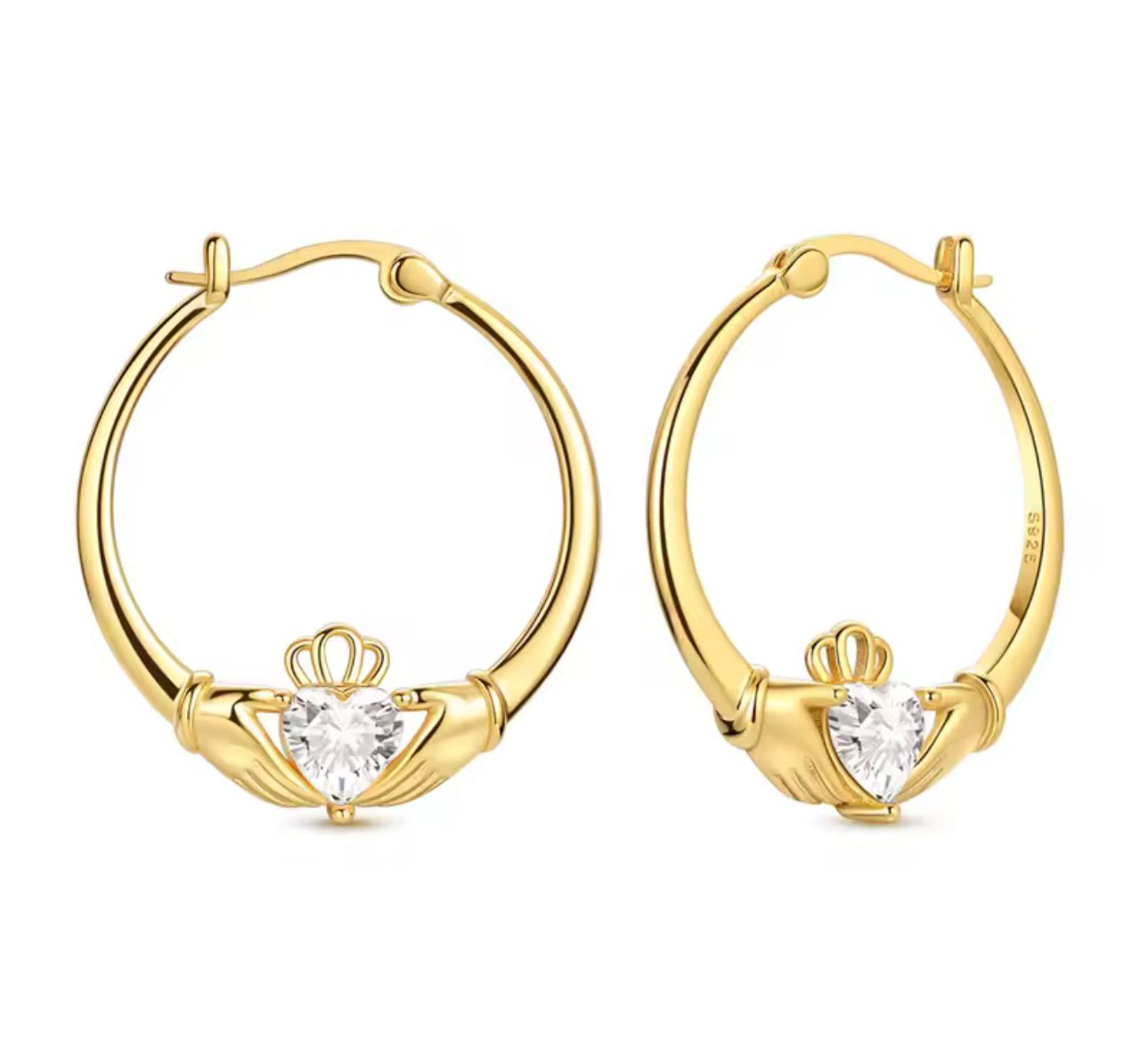 Gold Claddagh Hoop Earrings 925 silver