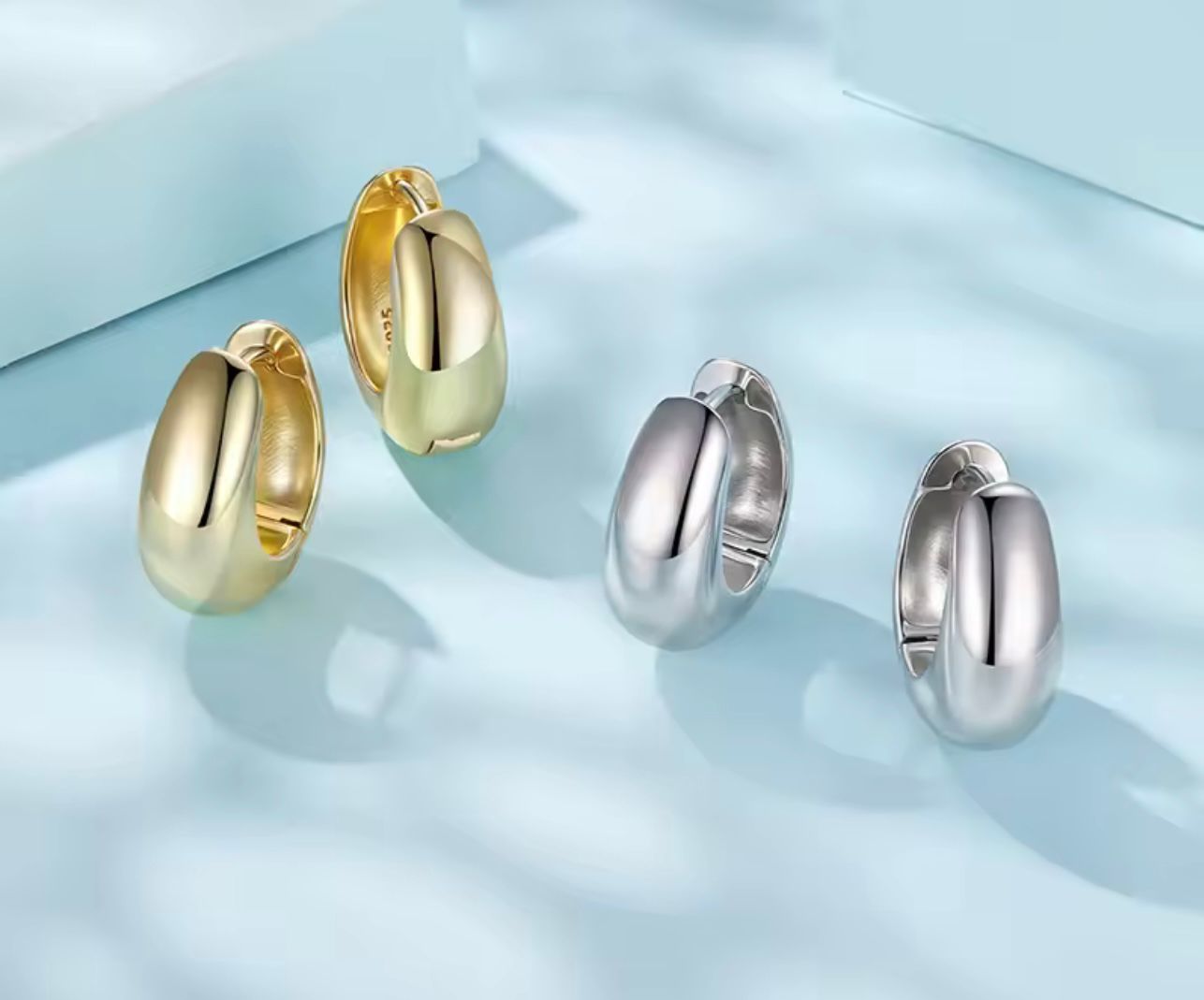 Chunky Hoop Earrings Set 925 silver