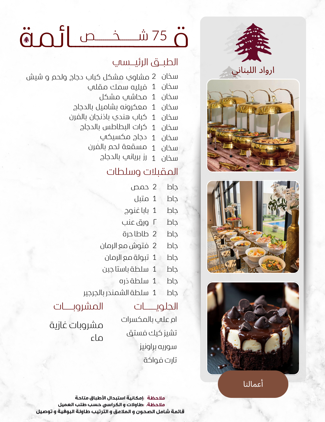 ‏تم تصميم هذه القائمة لعدد 70 شخص
