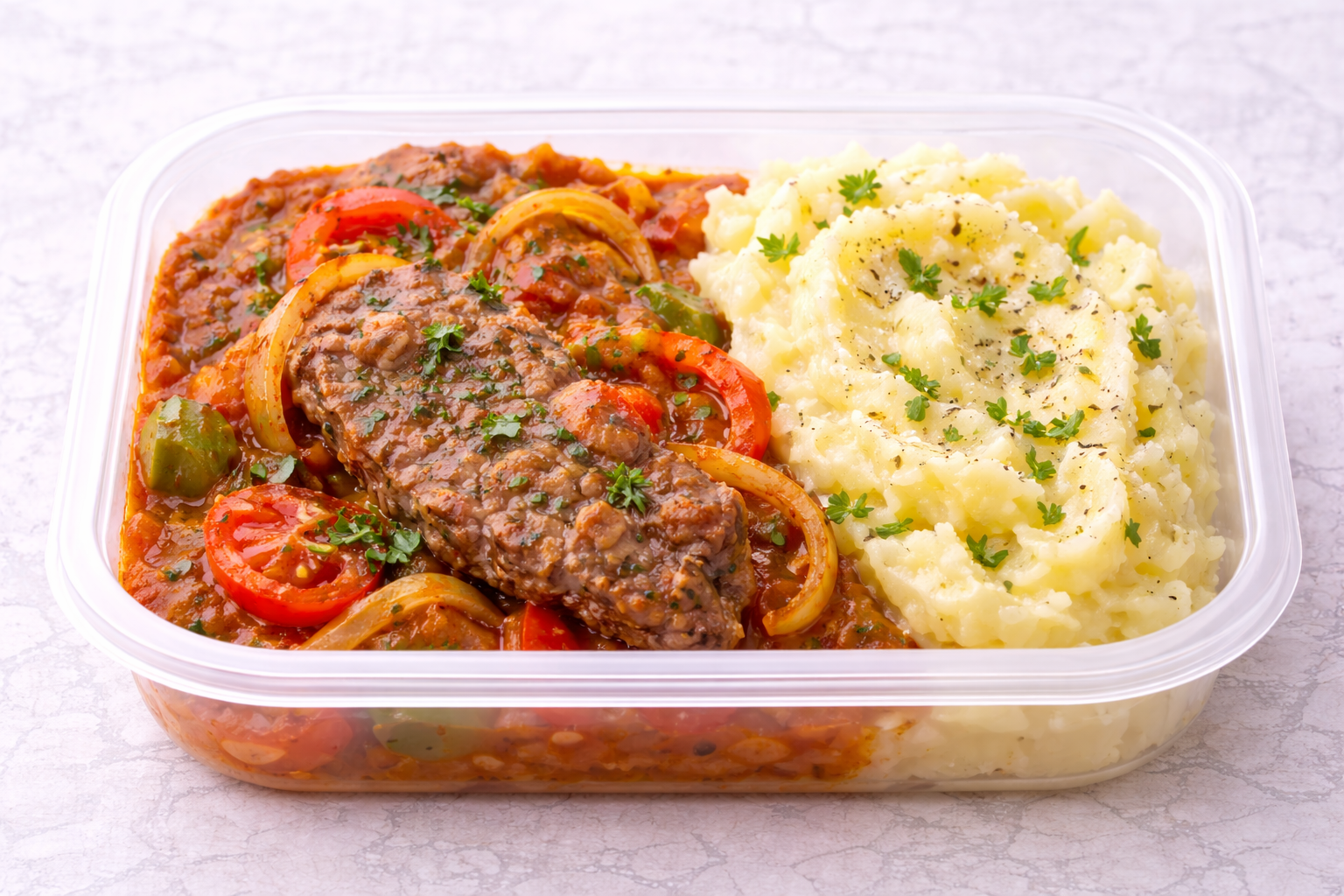 Bife a la criolla con acompañamiento