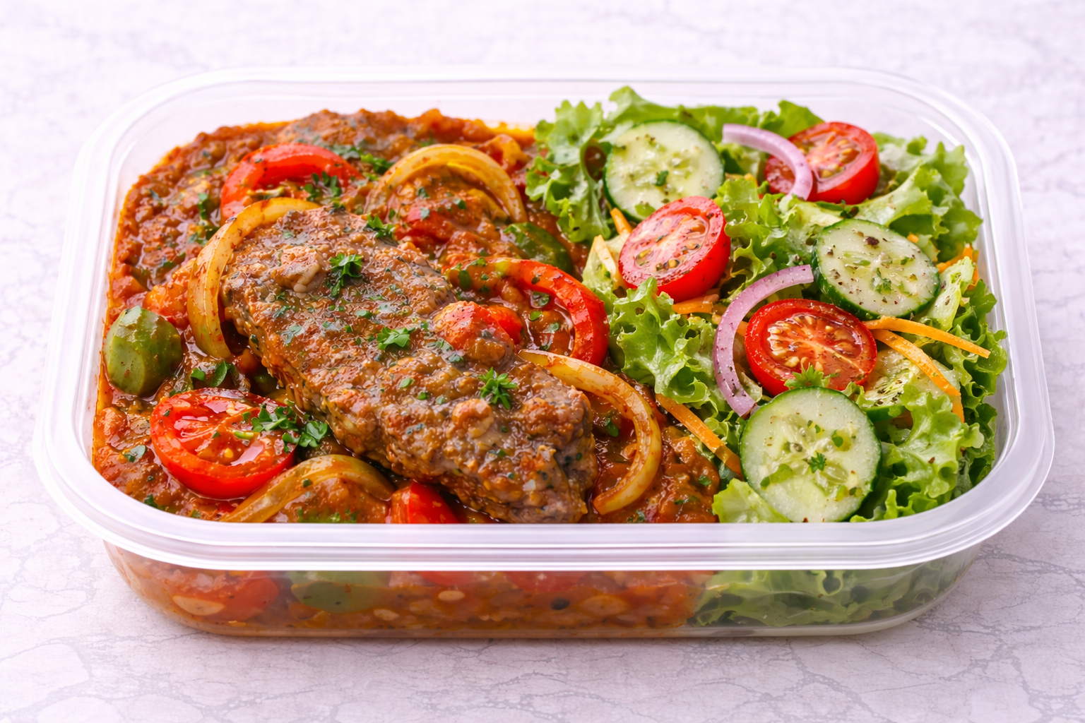 Bife a la criolla con acompañamiento