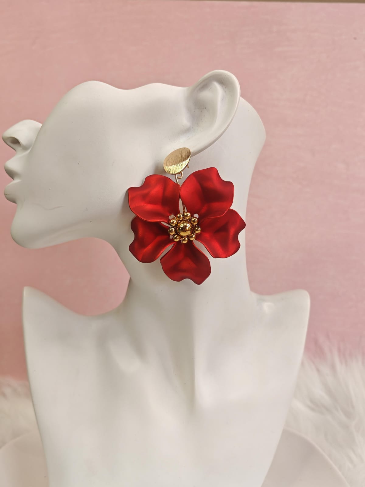 Aretes Flor Roja Grande