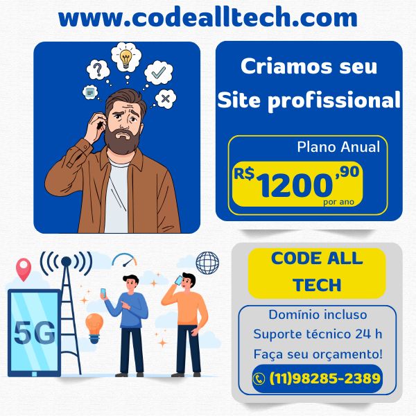 Criação de Site com domínio público incluso, suporte técnico 24h e governança.