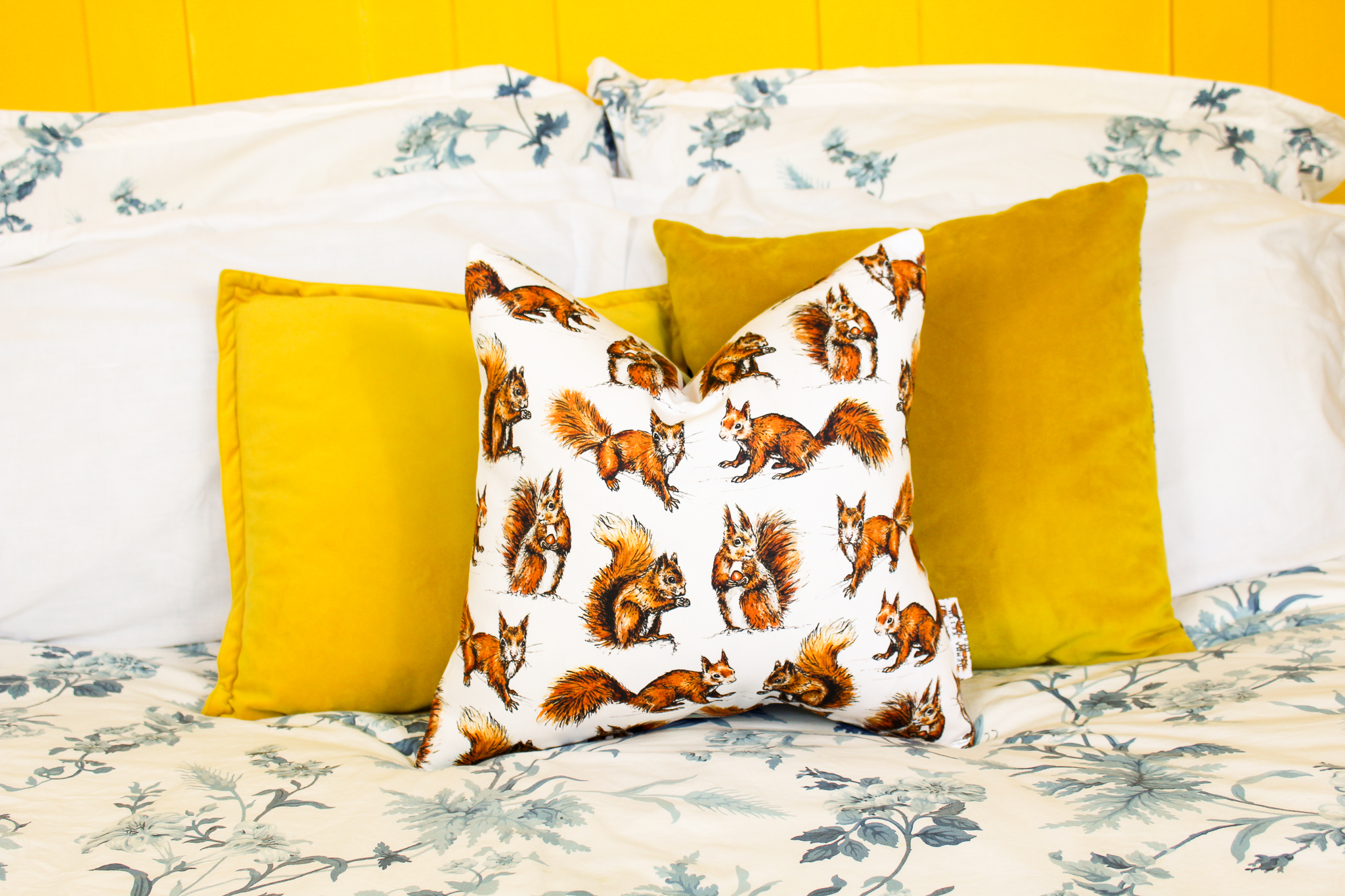 Red Squirrels Print Handmade Cushion