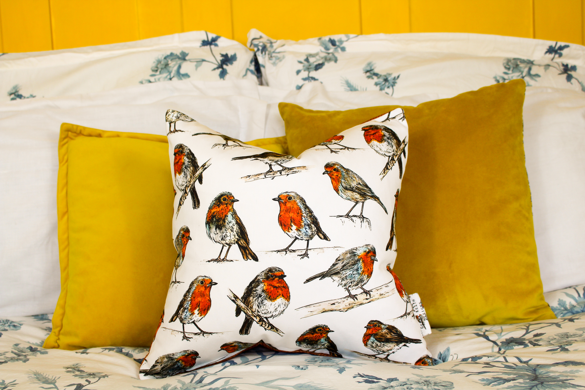 Robins Bird Print Handmade Cushion