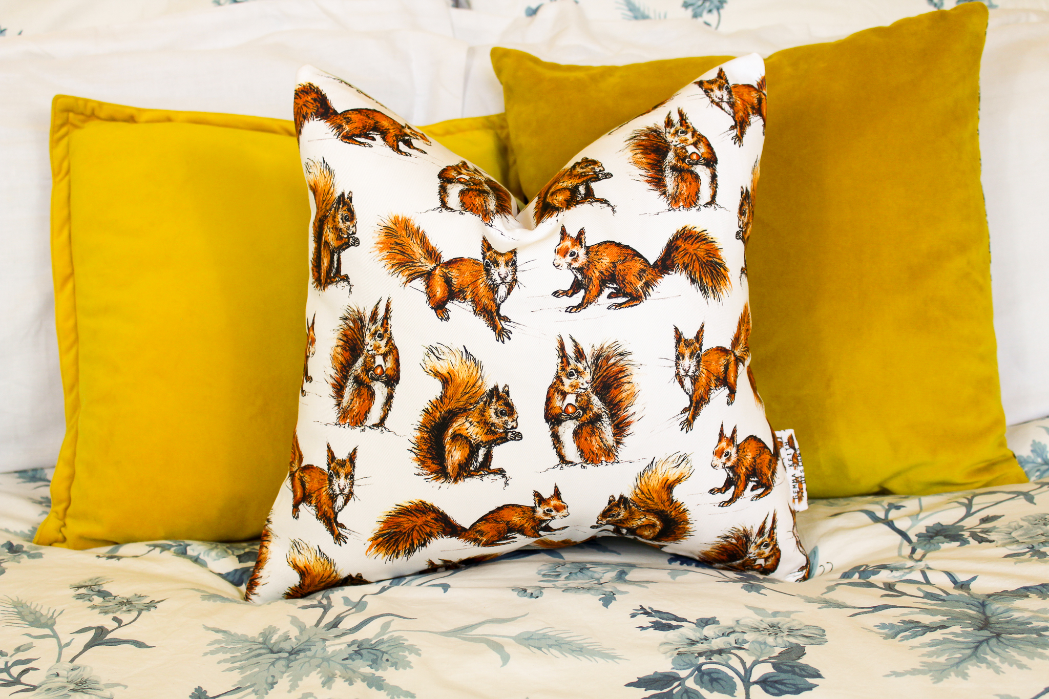Red Squirrels Print Handmade Cushion