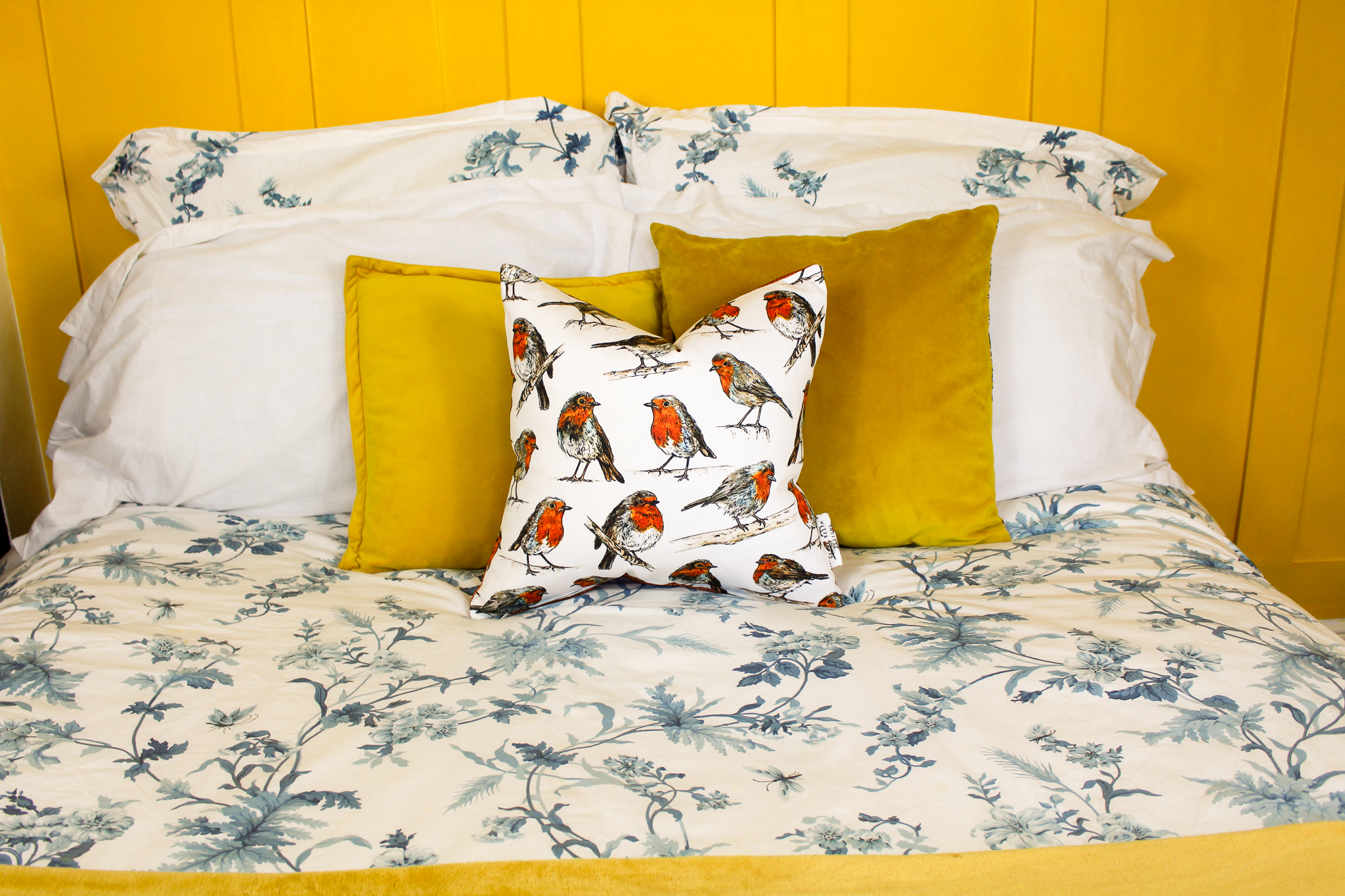 Robins Bird Print Handmade Cushion