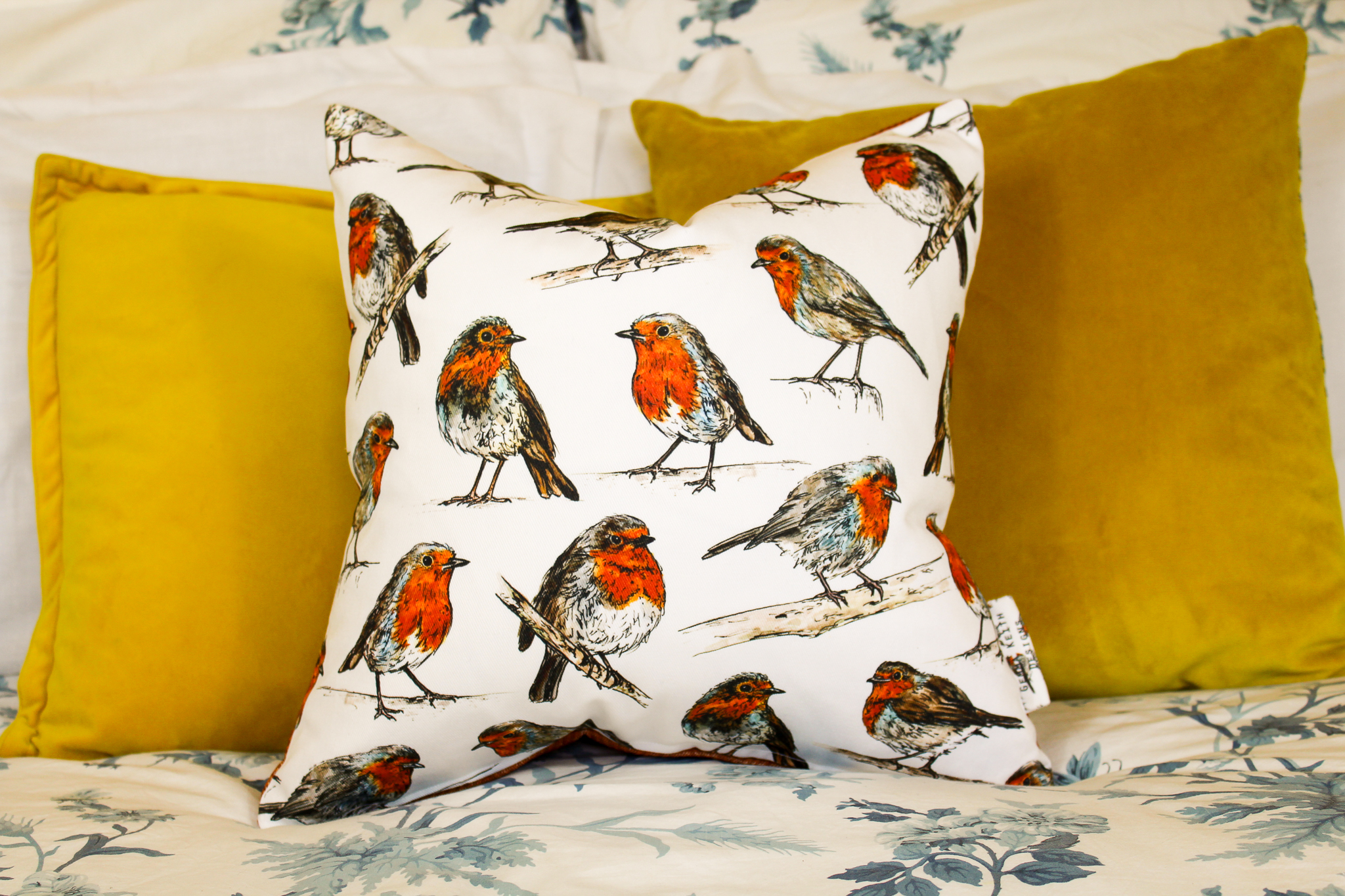 Robins Bird Print Handmade Cushion