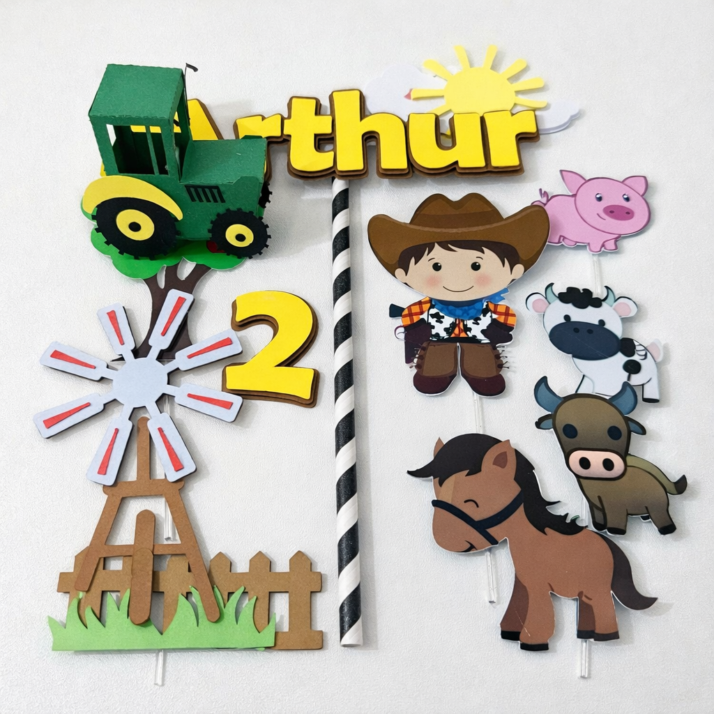 topper de bolo tema fazendinha 3d