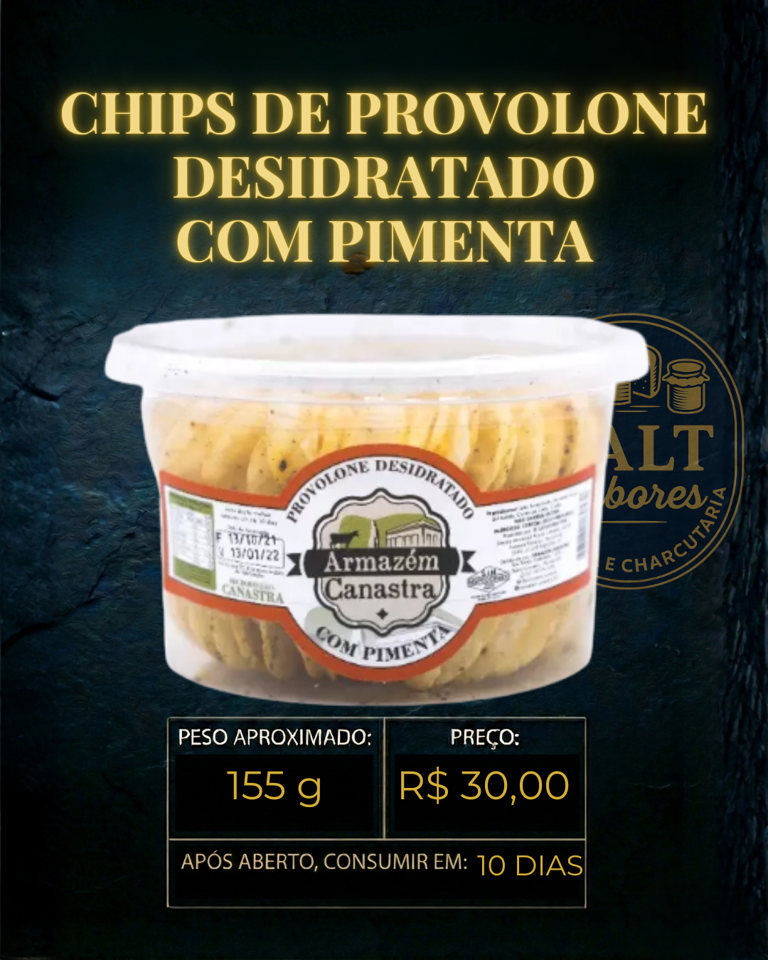 Chips de Provolone Desidratado Ervas Finas/Pimenta