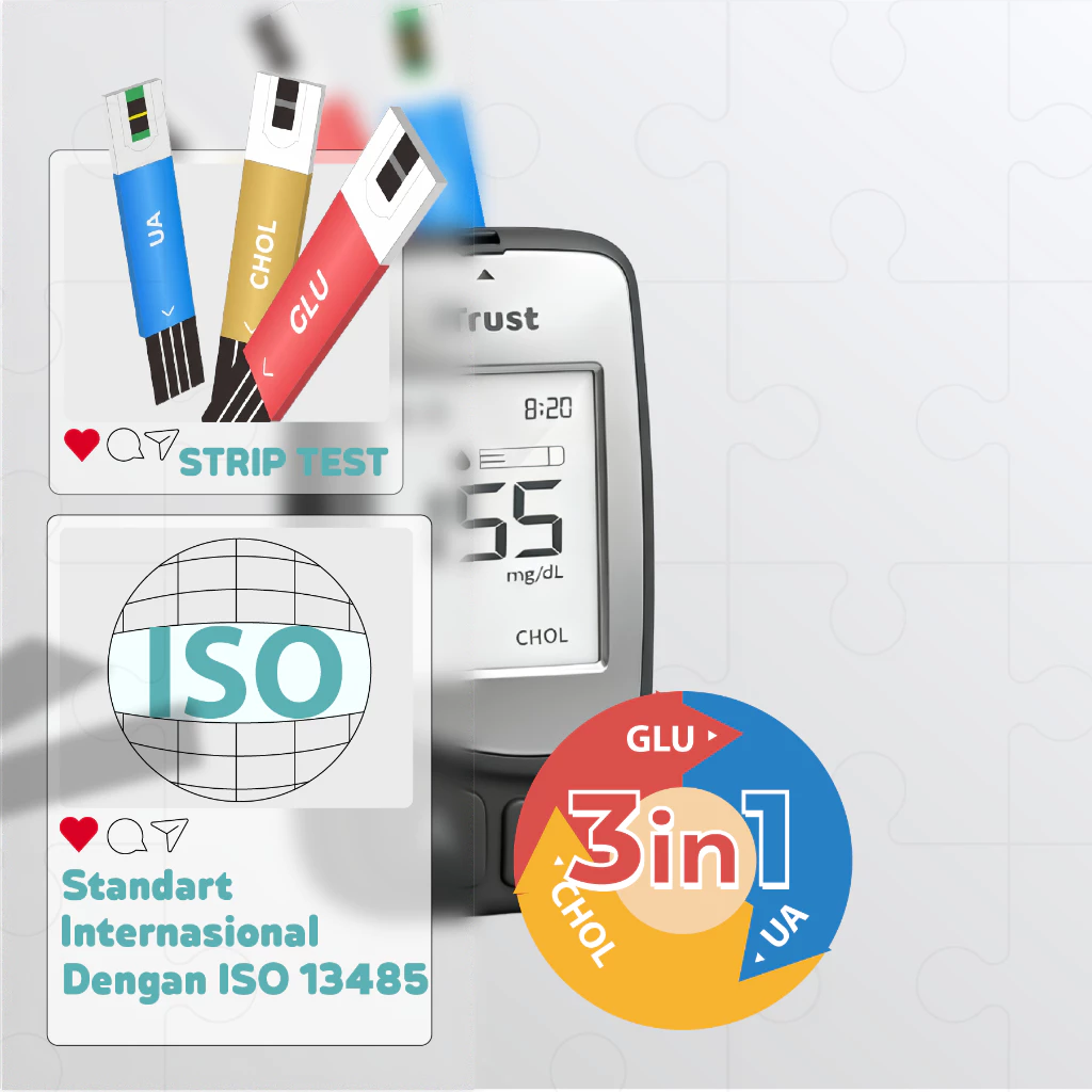 iTrust GUC-B01 Kit Alat Cek 3in1 Gula Darah, Asam Urat & Kolesterol