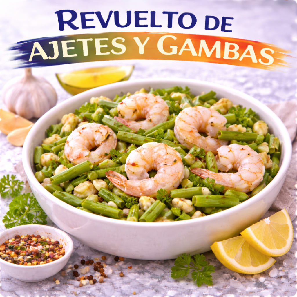 Revuelto de Ajetes y Gambas