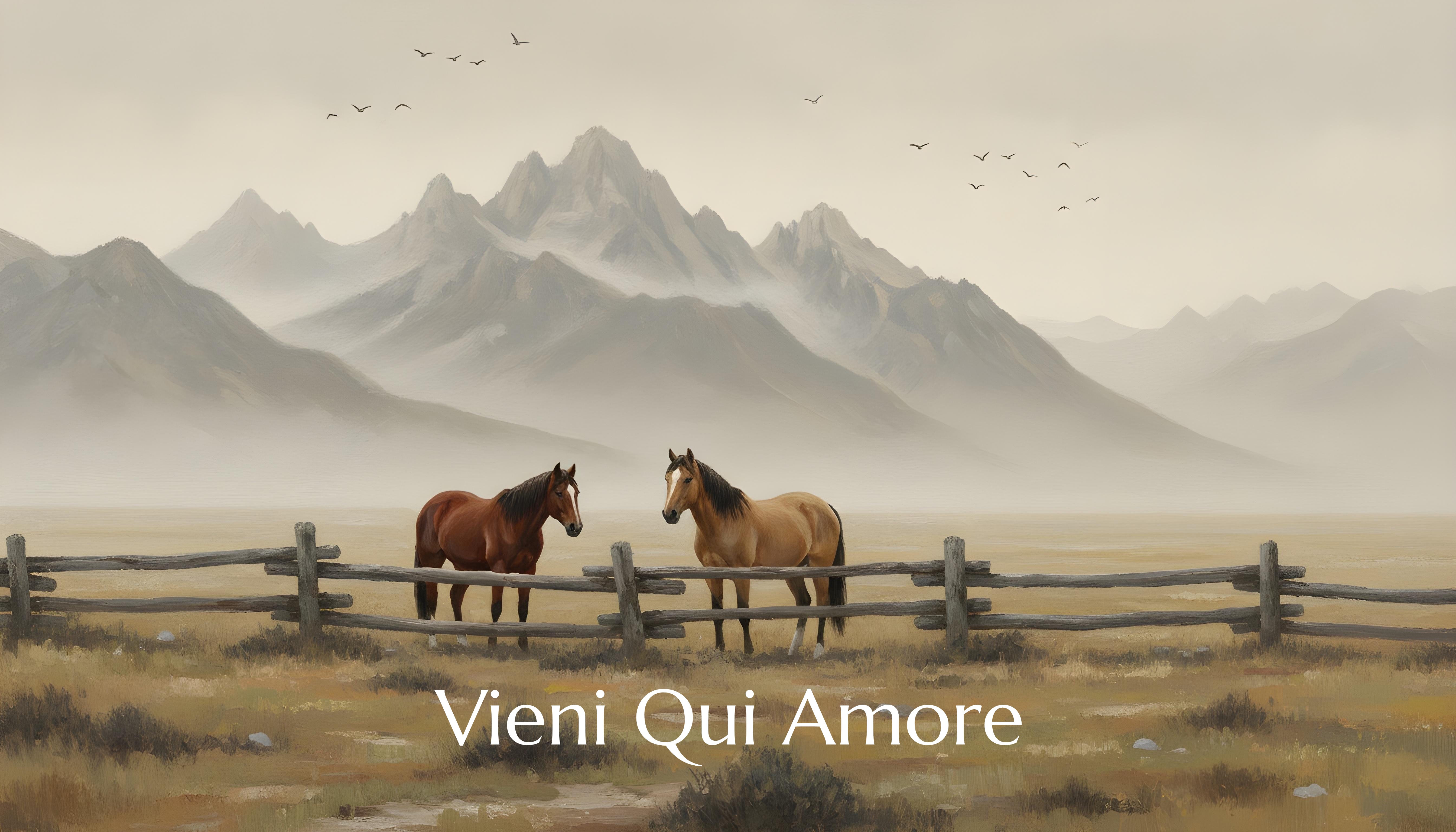 Western 2 Horses by Fence, 8 Birds Mountain Fog TV Art, Neutral Abstract Tv Art, Moody Minimal Oil Painting, Rustic Scenery Screensaver | TV2410